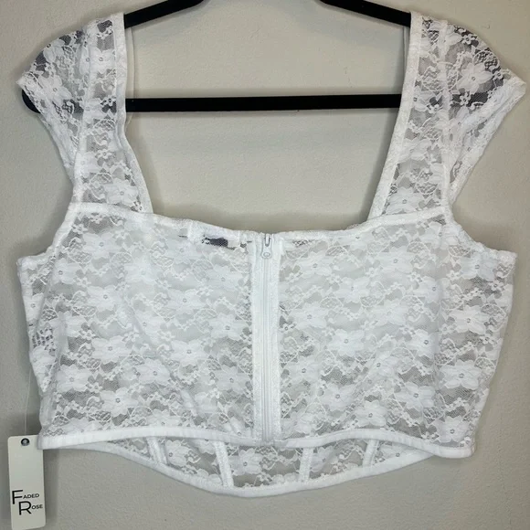 NWT Faded Rose Corset Bustier Women's White Cropped Lace Top Size XL - Picture 3 of 8
